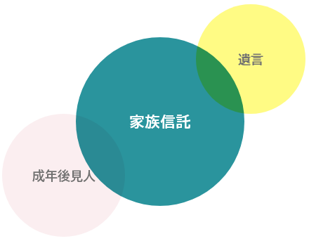 家族信託・遺言・成年後見人のイメージ図